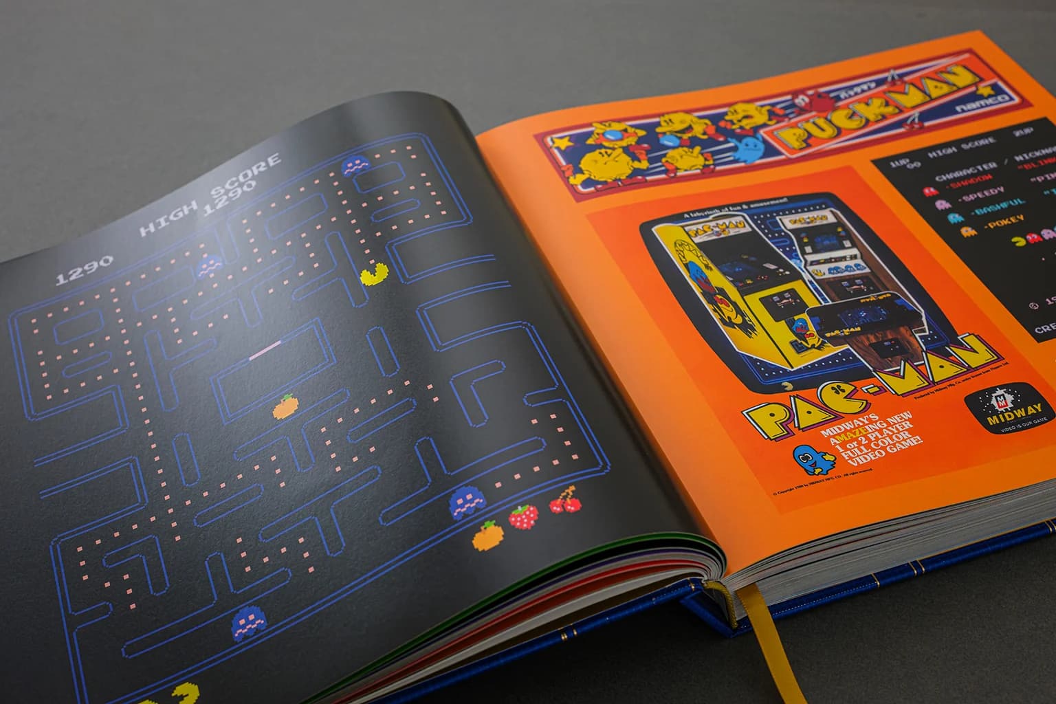 Pac-Man maze and cabinet artwork in Bitmap Books The Arcade 1971–1999