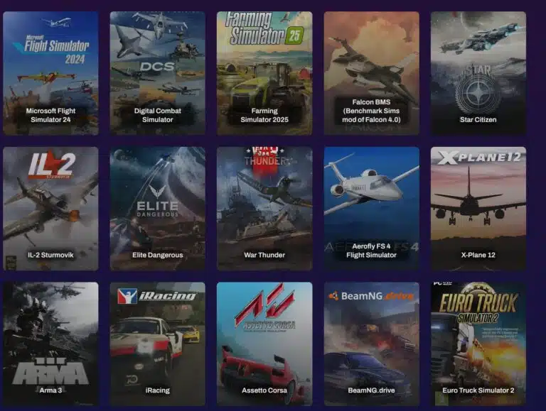 A selection of flight, driving, space and simulation games compatible with DelanClip head tracking