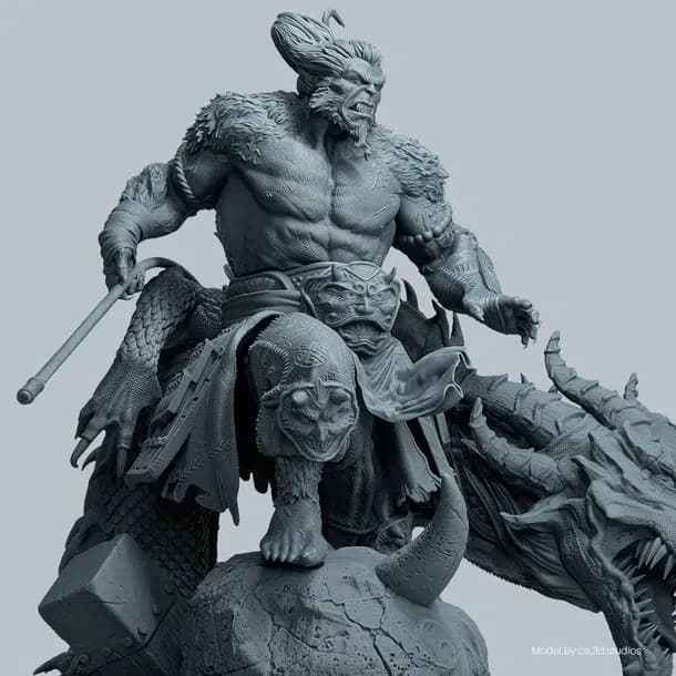 Detailed fantasy character model illustrating resin printing detail