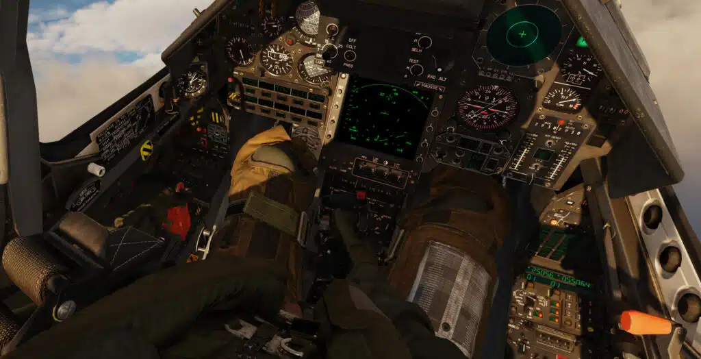 A fully modelled military aircraft cockpit in DCS World