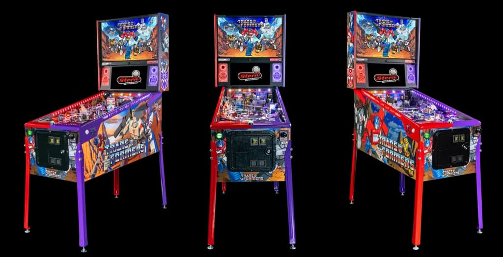 Three editions of Stern’s Transformers pinball machine