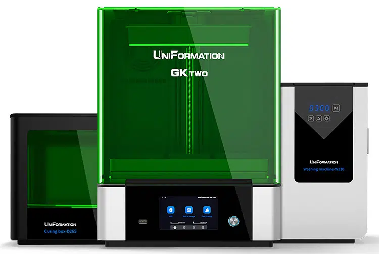 Uniformation GKTwo resin printer with its washing and curing stations