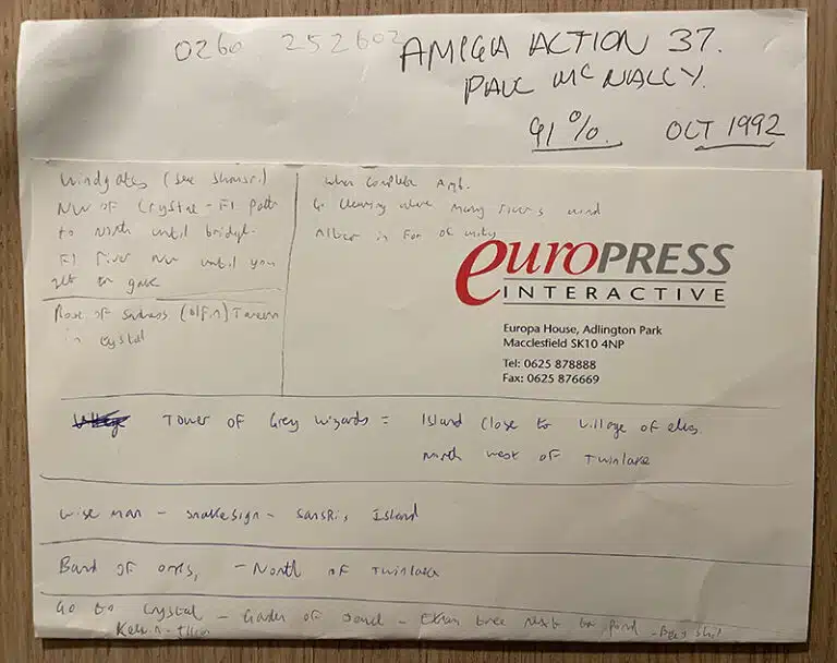 Paul McNally's handwritten notes on Europress letterhead