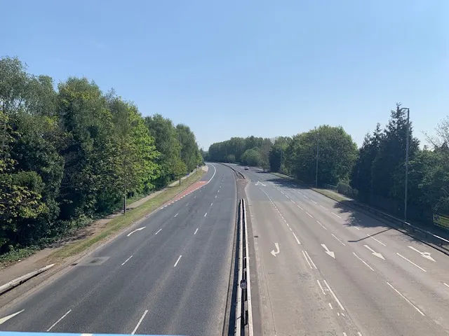 The East Lancs Road through Salford in the middle of the day during lockdown