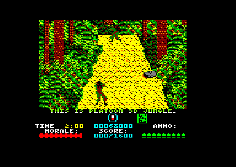 A jungle scene from Platoon on the Amstrad CPC