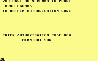 The Theatre Europe screen giving players 30 seconds to phone for the authorisation code