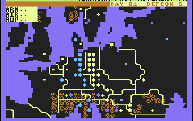Theatre Europe’s 8-bit campaign map showing NATO and Warsaw Pact forces