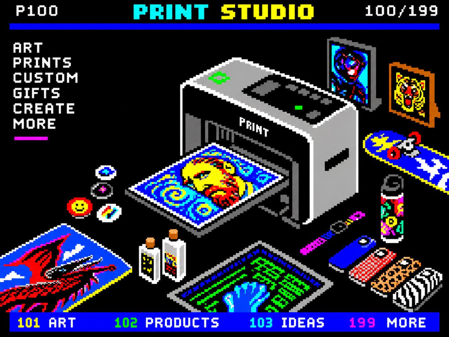 Pablonet-style pixel artwork for EufyMake E1 review – The almost ultimate machine for making your games room your own