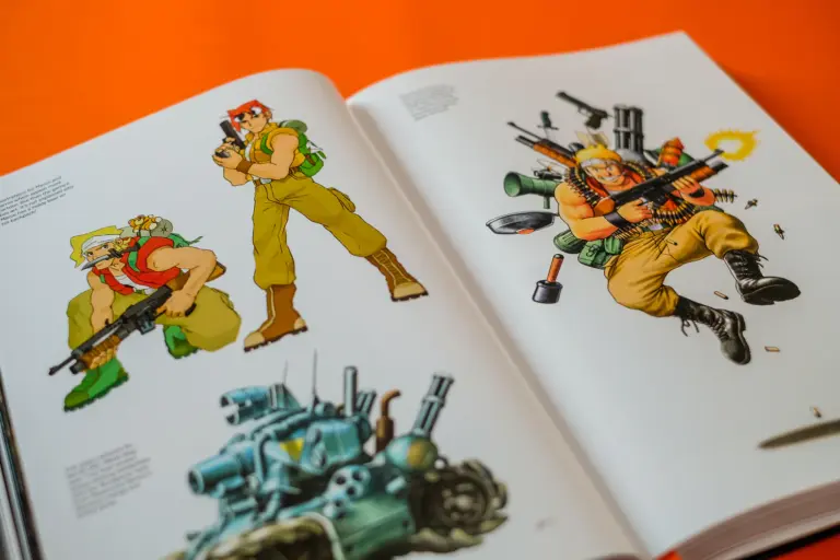 An open Bitmap Books spread of Metal Slug character artwork
