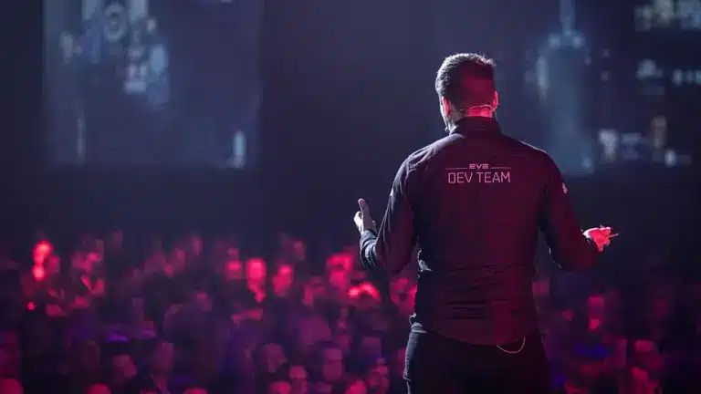 A member of the EVE development team addressing the Fanfest audience