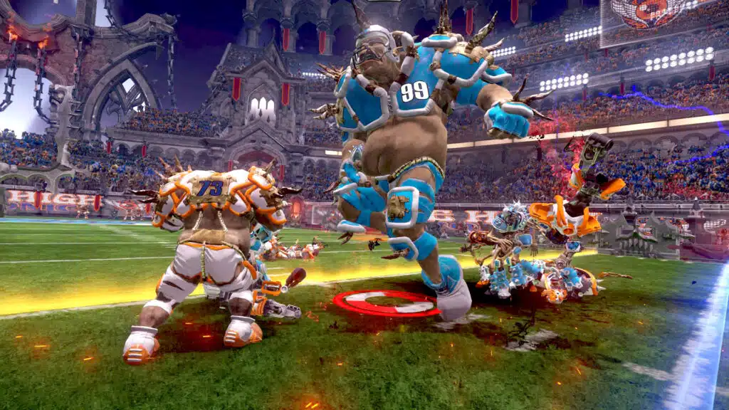 Mutant Football League 2 players charging down the field