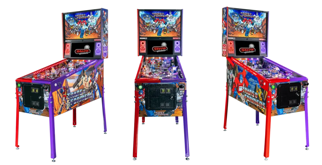 Three editions of Stern’s Transformers pinball machine