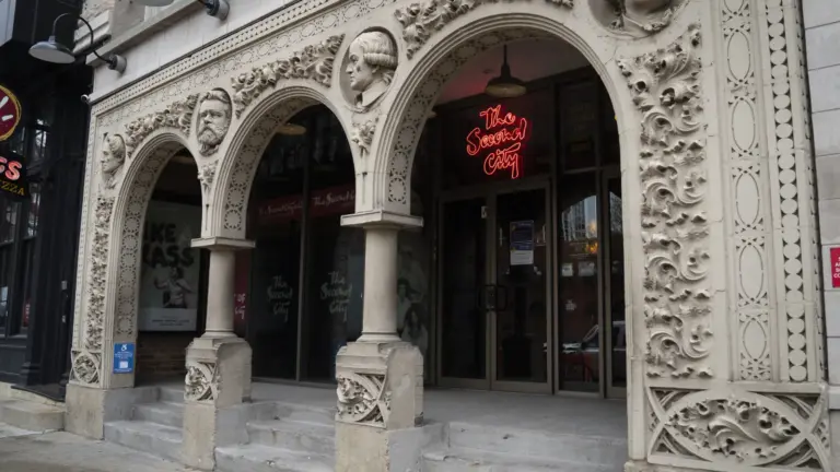 The ornate entrance to The Second City comedy theatre in Chicago