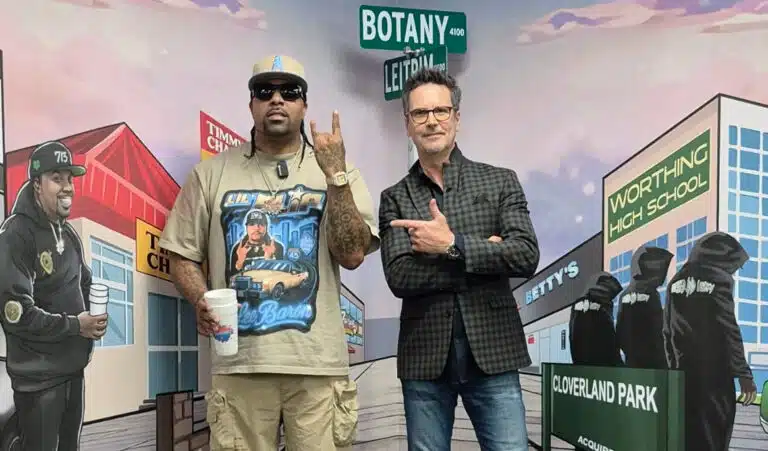 Tim Kitzrow and rapper Lil’ Flip standing together