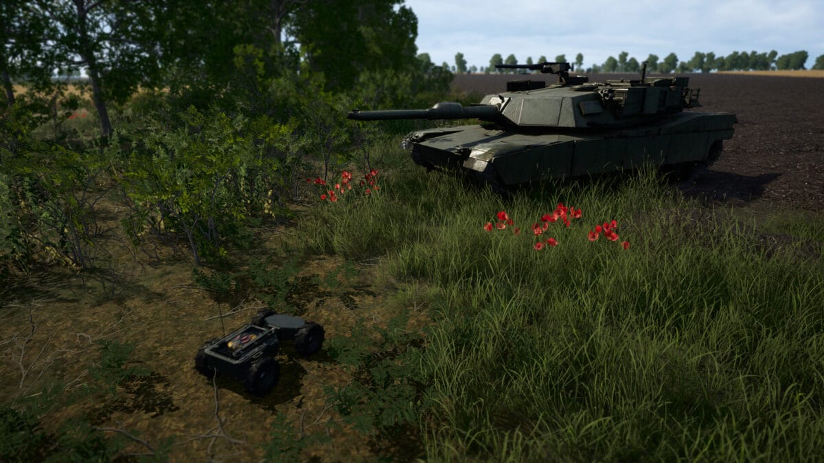 A small FPV drone operating near a tank in Ukrainian Fight Drone Simulator