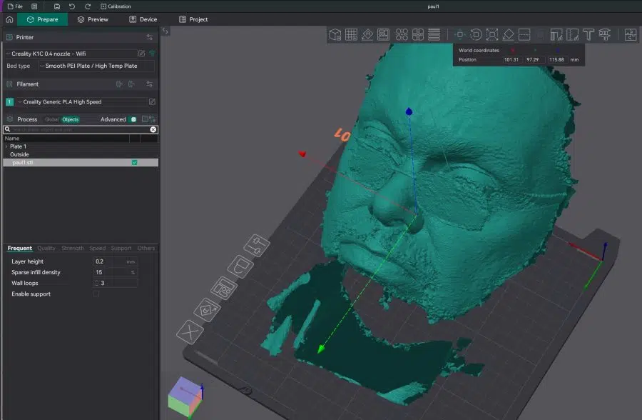 A facial mesh captured with the Moose 3D scanner
