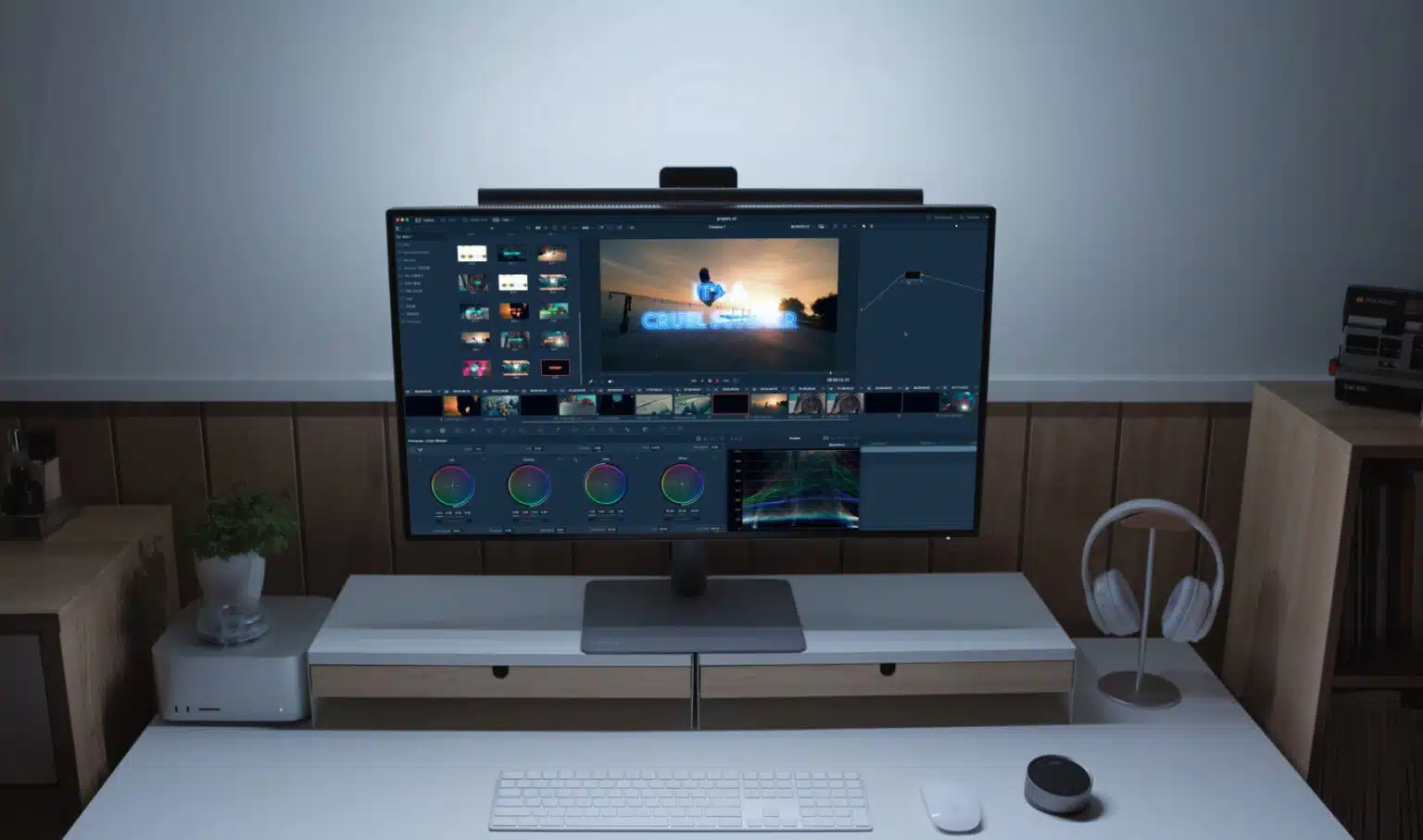 BenQ ScreenBar Halo 2 illuminating a desk and ultrawide monitor