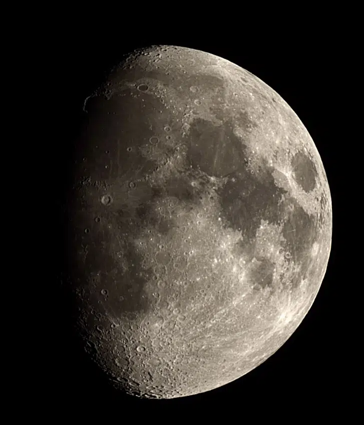 A detailed stacked photograph of the Moon taken with the Dwarf 3