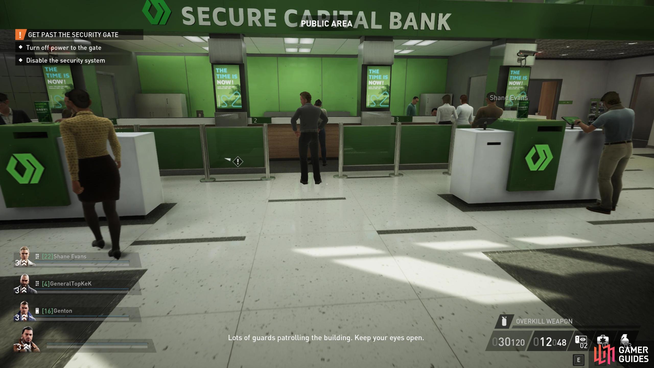 Players casing the Secure Capital Bank before a Payday 3 heist