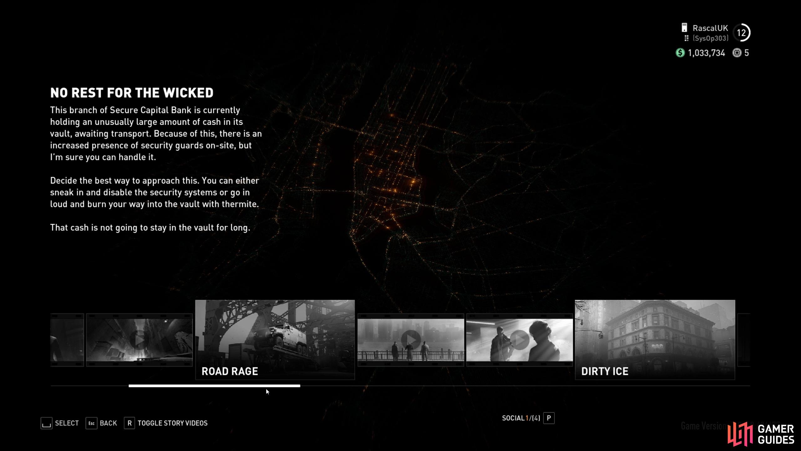 The Payday 3 heist selection screen