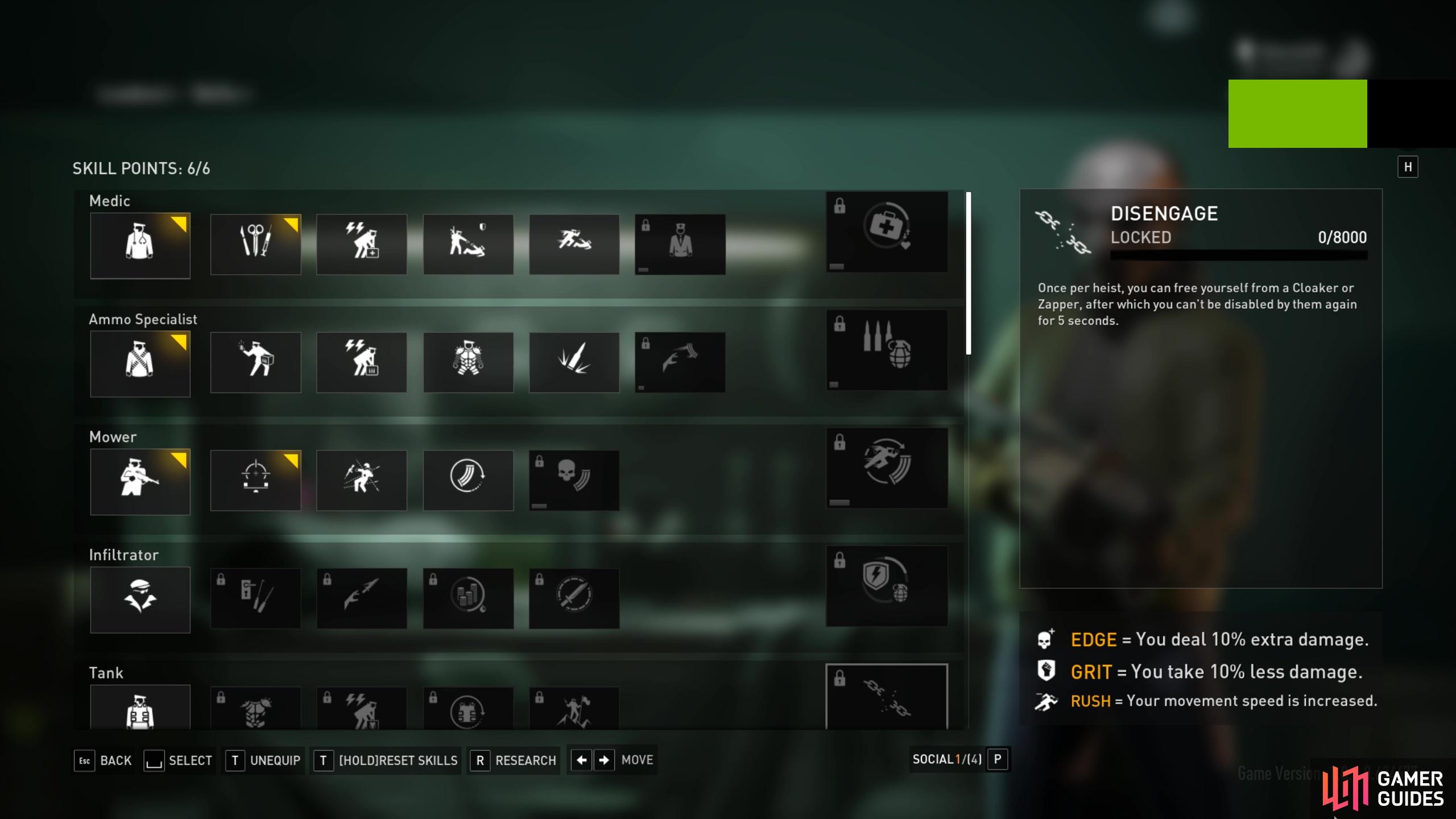 The Skill Lines menu in Payday 3
